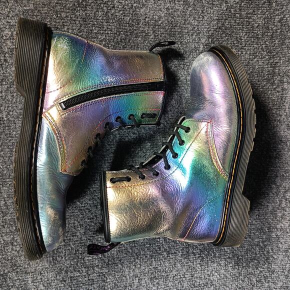 Dr. Martens 1460 Y Boots Women Size 6 Iridescent Silver Side Zip 8-Eye Combat - Picture 5 of 9